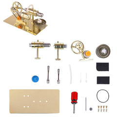 Assembly Single Cylinder Stirling Engine Generator DIY Model - Golden