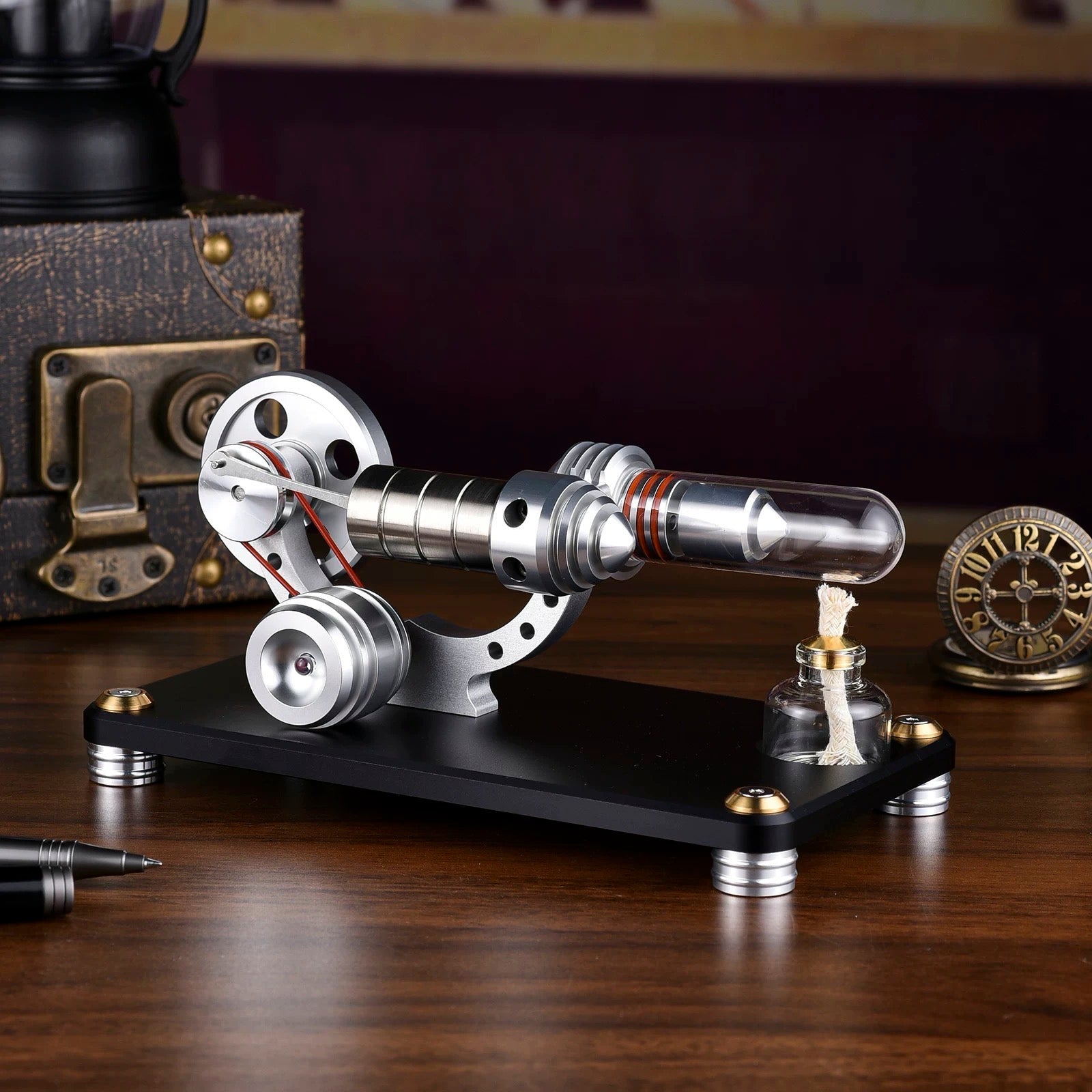 Metal Gamma Hot-air Stirling Engine Model with Bulb Educational Toys Ideal Engine Model Gift for Your Kids