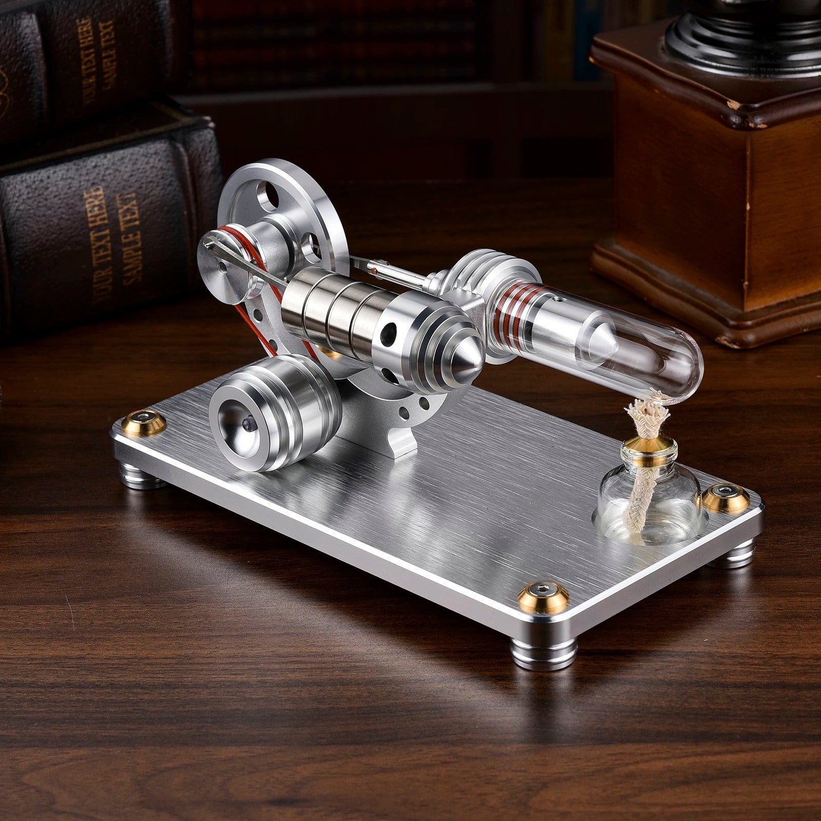 Metal Gamma Hot-air Stirling Engine Model with Bulb Educational Toys Ideal Engine Model Gift for Your Kids