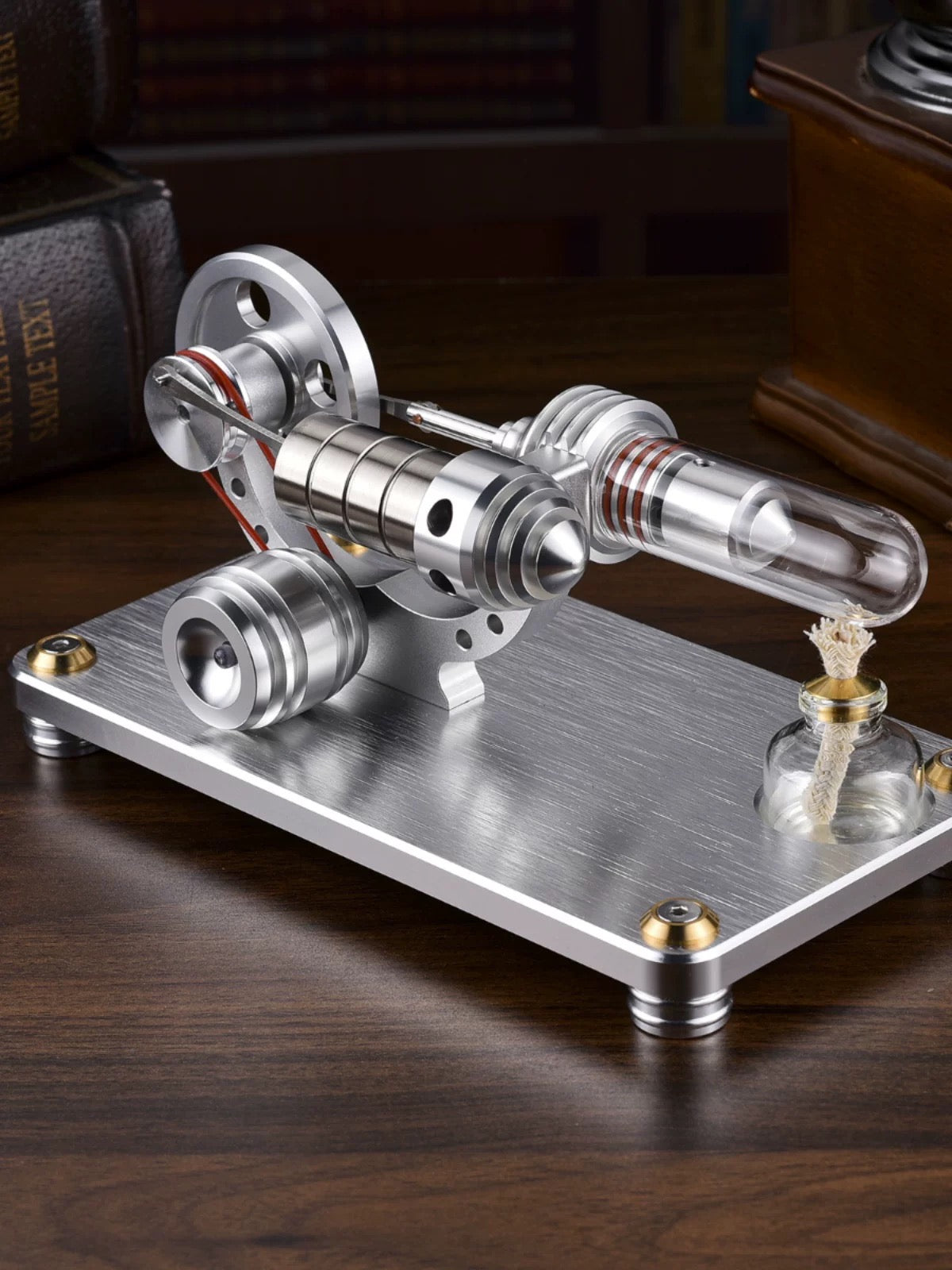 Metal Gamma Hot-air Stirling Engine Model with Bulb Educational Toys Ideal Engine Model Gift for Your Kids