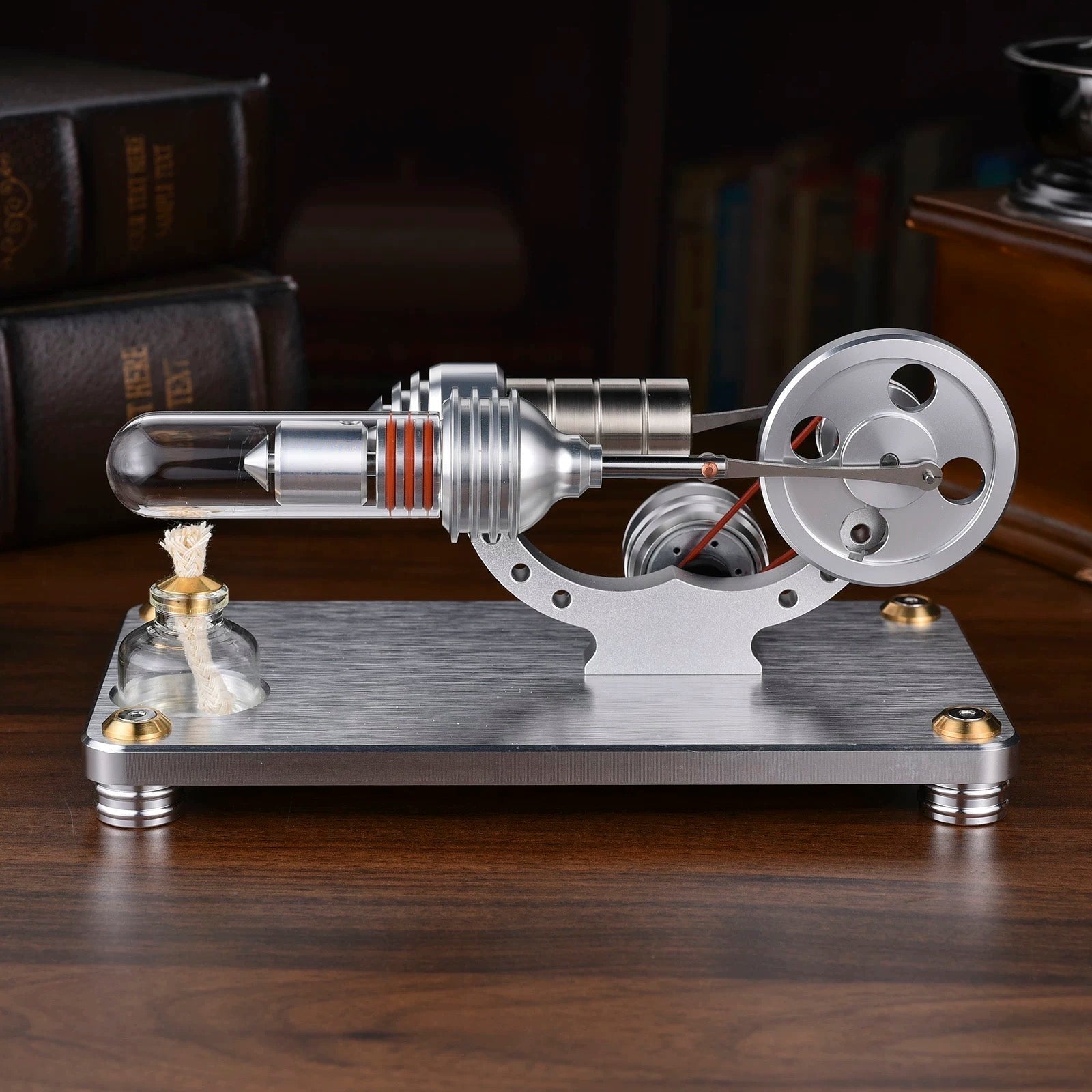 Metal Gamma Hot-air Stirling Engine Model with Bulb Educational Toys Ideal Engine Model Gift for Your Kids