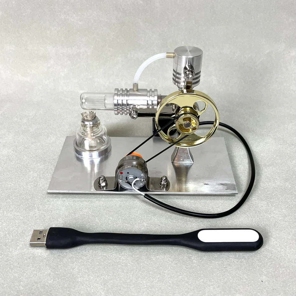 L-Type Stirling Engine Model with Power Generation & LED Light - Build Your Engine Model