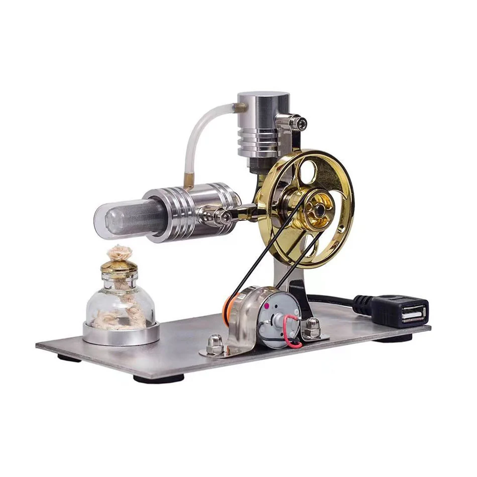 L-Type Stirling Engine Model with Power Generation & LED Light - Build Your Engine Model