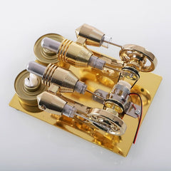 Stirling 2-Cylinder Engine Model Low Temperature Difference Machine Science Physics Experiment Model With LED Lights