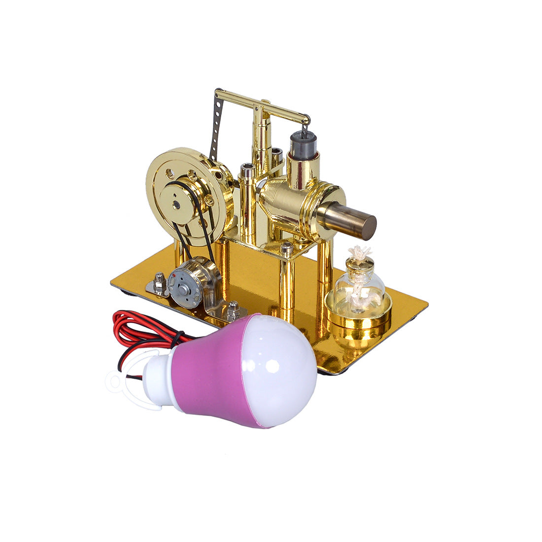 Kit de moteur à vapeur Stirling en métal avec générateur et lumières LED, édition dorée