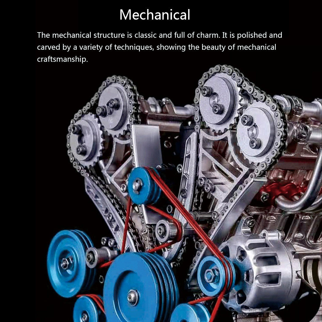 TECHING 1:3 Full Metal V8 Car Engine Model Kit - DIY Mechanical Assembly Educational Toy with 500+ Pcs - Build Your Own Engine