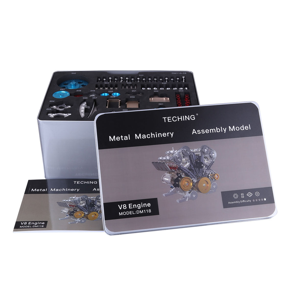 TECHING 1:3 Full Metal V8 Car Engine Model Kit - DIY Mechanical Assembly Educational Toy with 500+ Pcs - Build Your Own Engine