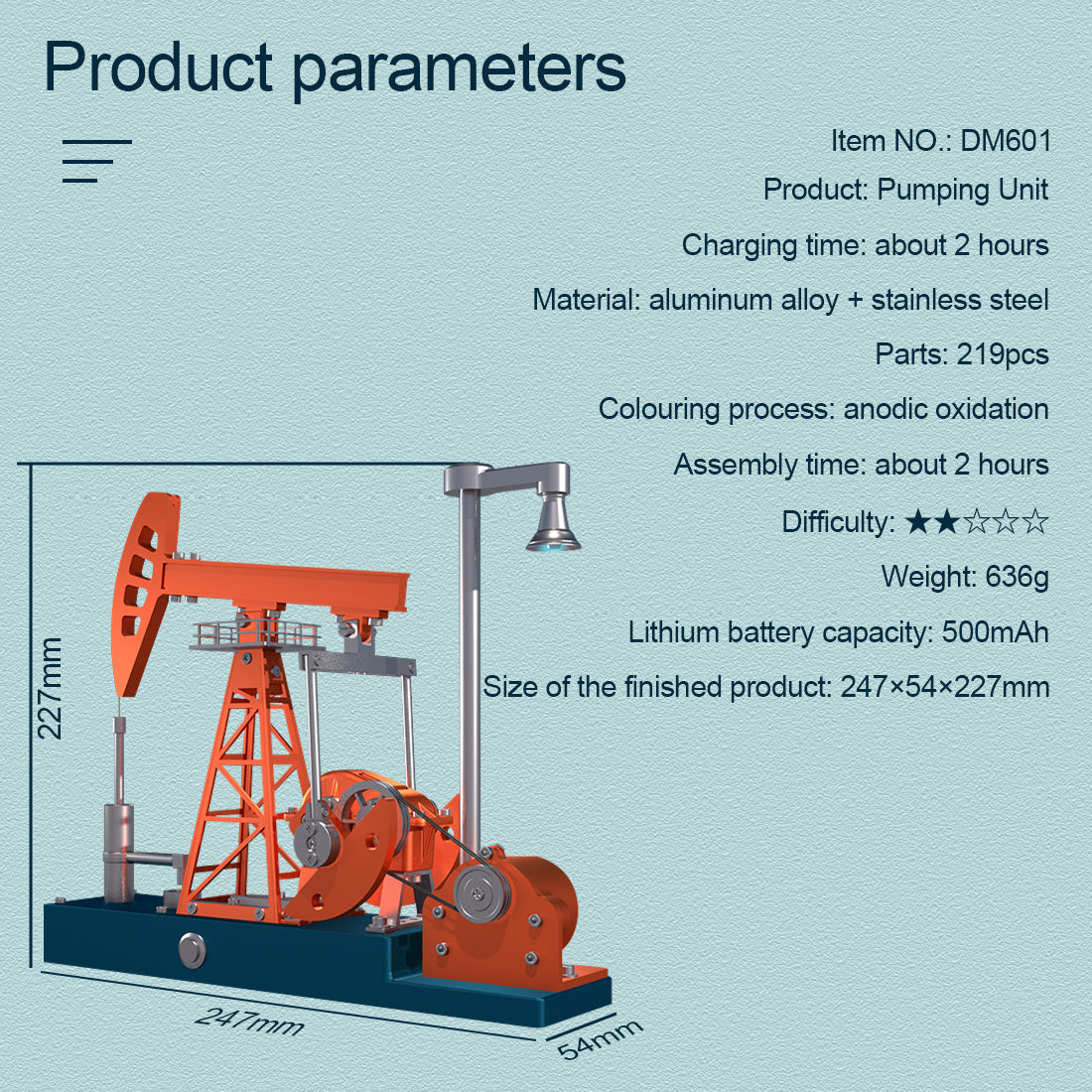 TECHING 219pcs 3D Metal Oil Pump Jack Model Kit - DIY Assembly Science Education Toy Gift with Light Oil Rig Educational Collection