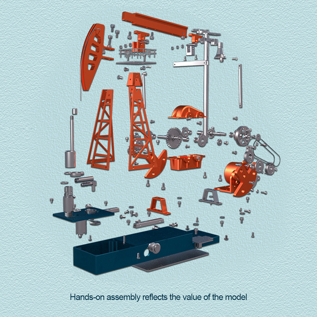 TECHING 219pcs 3D Metal Oil Pump Jack Model Kit - DIY Assembly Science Education Toy Gift with Light Oil Rig Educational Collection