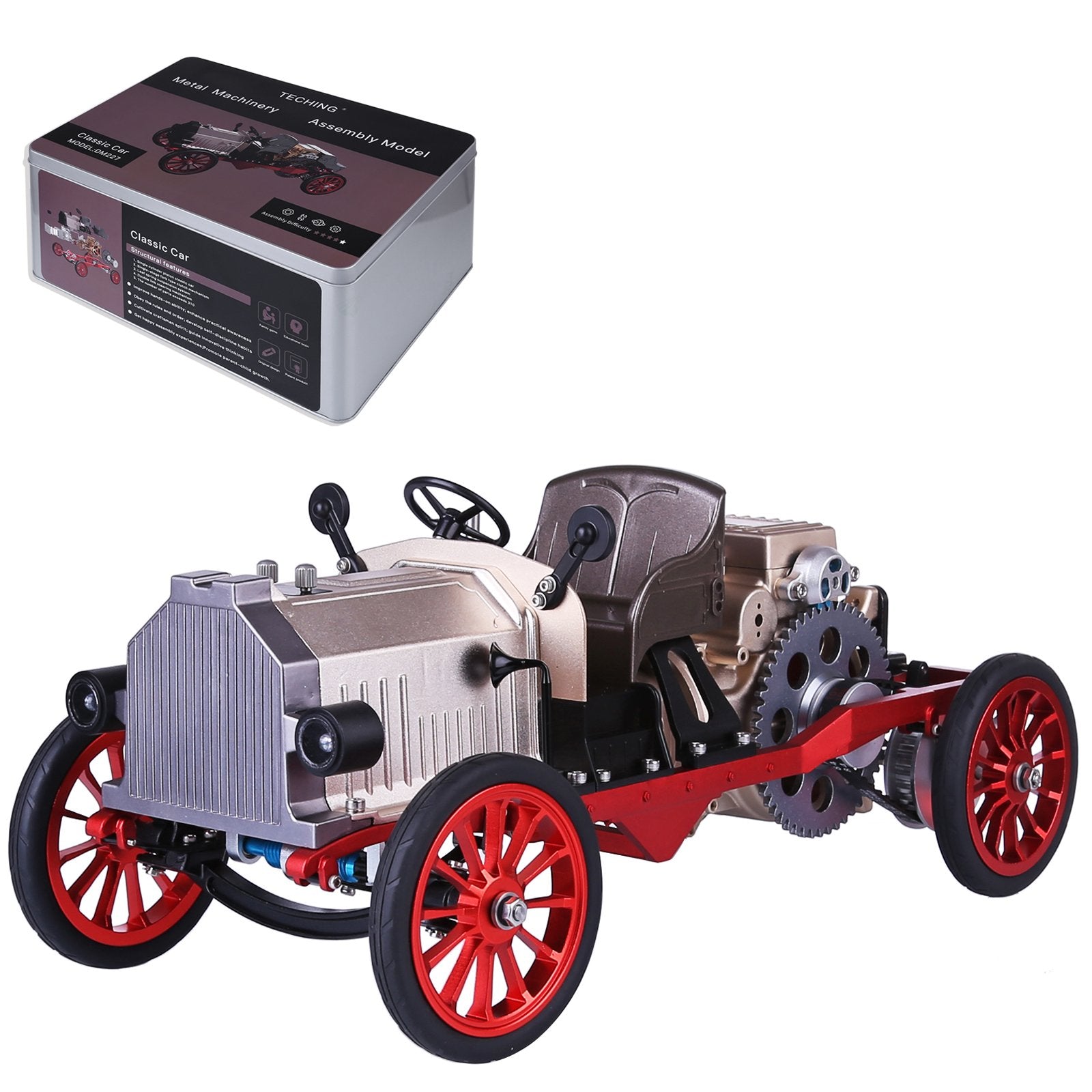 TECHING 310+pcs Vintage Classic Car & Engine Assembly Kit Mini Electric Single-Cylinder Metal Mechanical Model Toy with  for Educational Collection