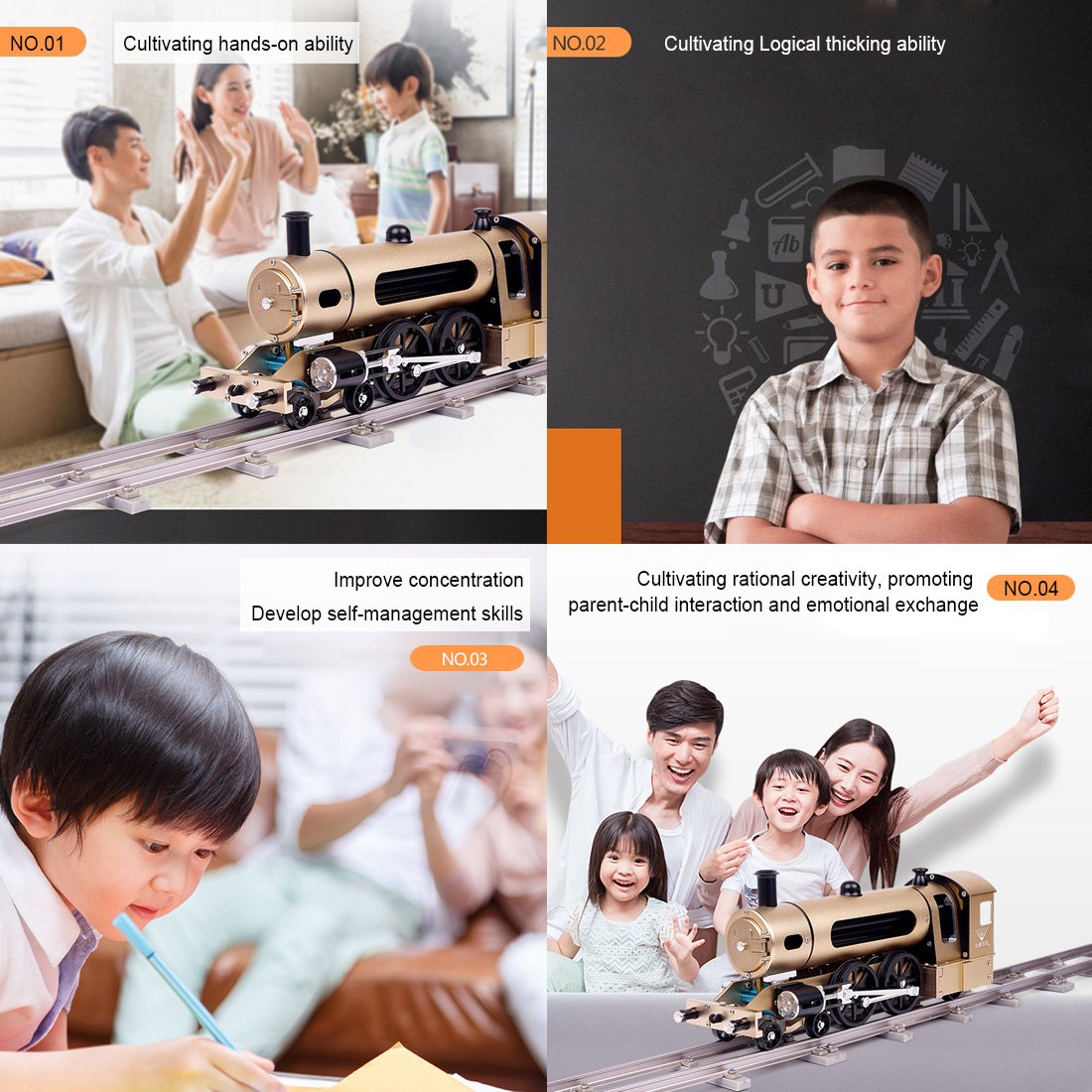 TECHING 387 pcs All Aluminum Steam Locomotive Train Assembly Kit with Tracks-STEM Toys Gifts