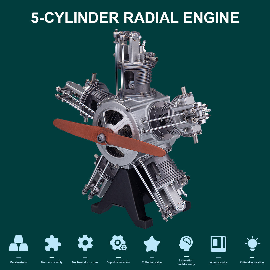 TECHING 5 Cylinder Radial Engine Model Kit - 1:6 Full Metal Aircraft Engine  - Build Your Own Radial Engine