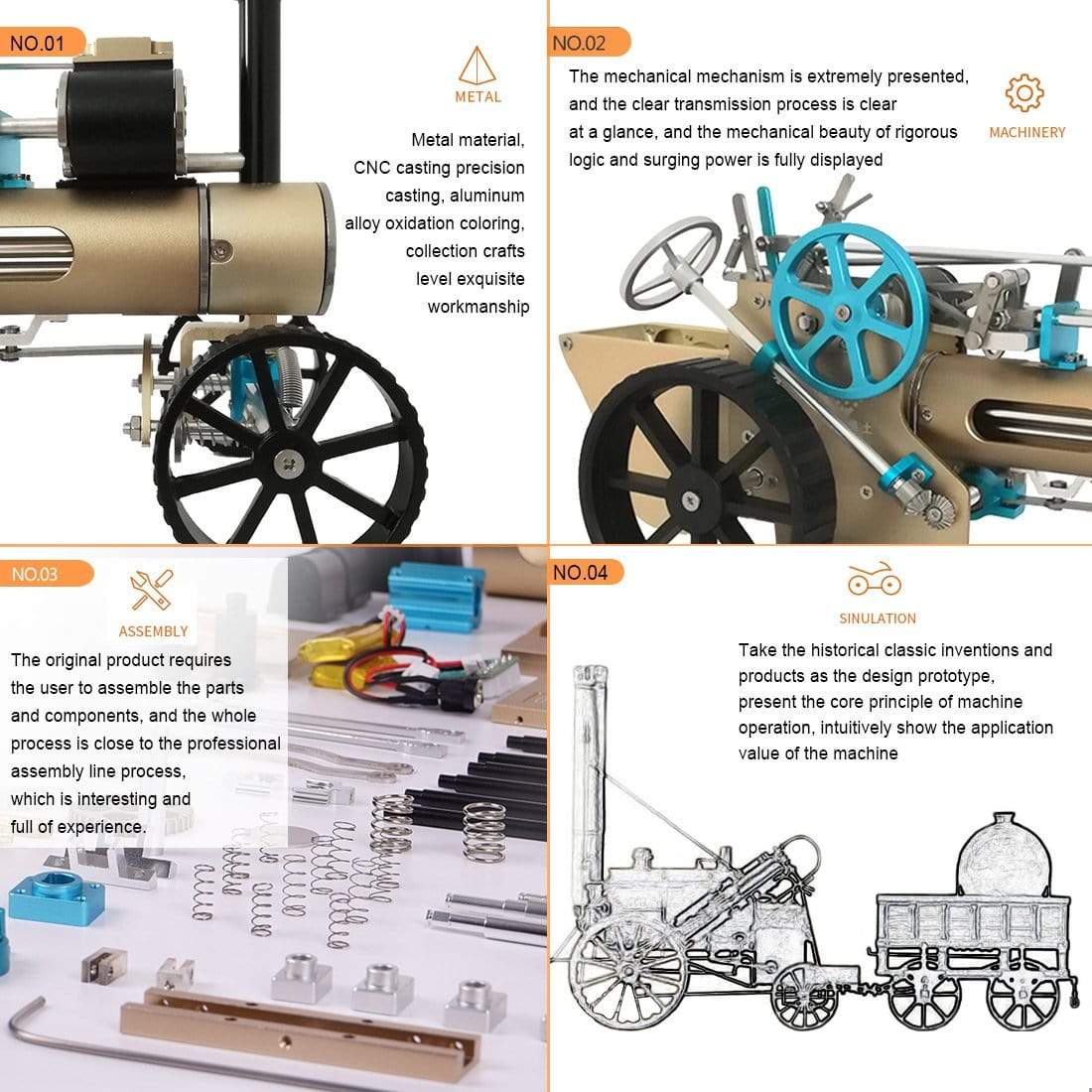 TECHING Full Metal Steam Car Engine Model Assembly Kit - High Challenge Collector's Gift and Decor