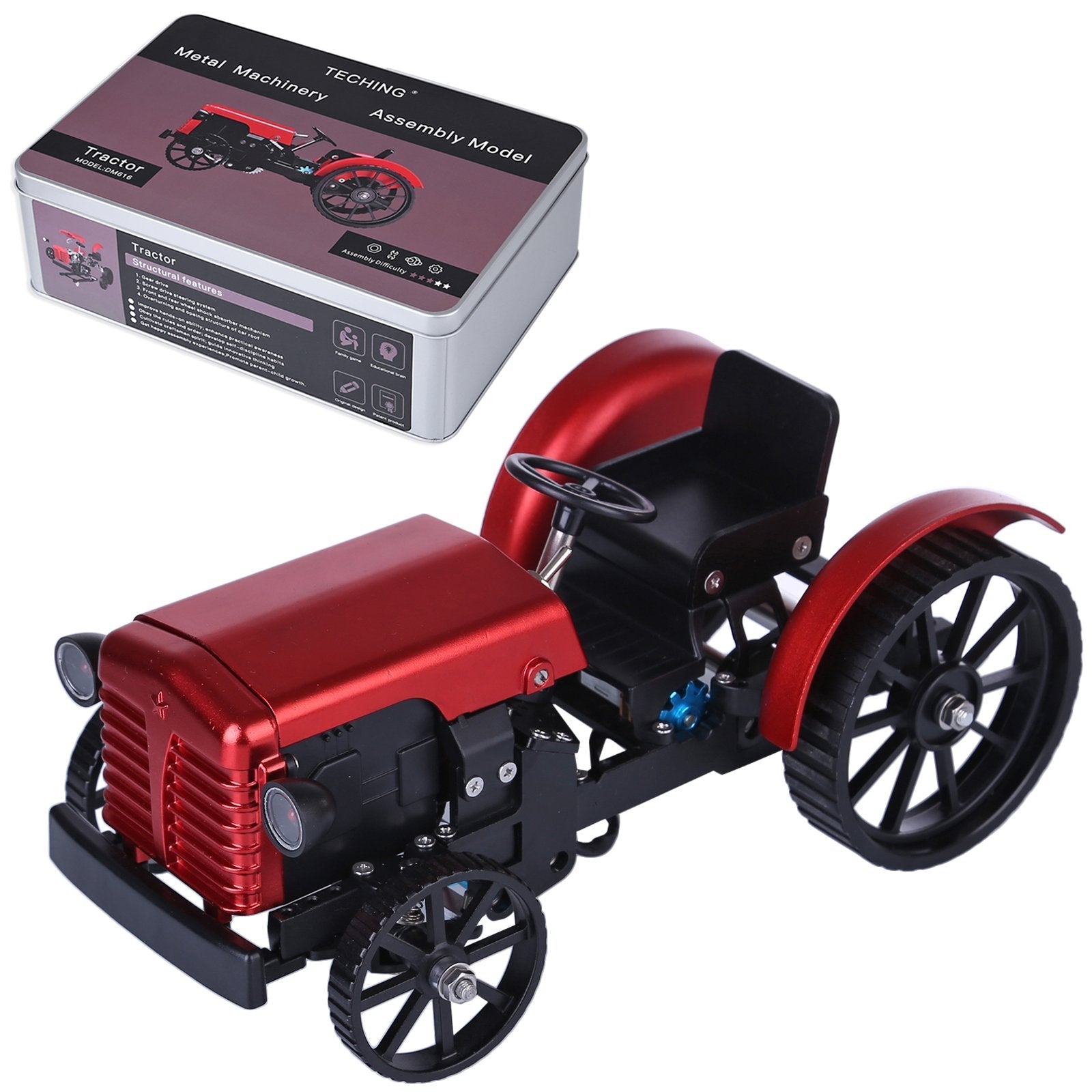 TECHING Mini APP-Controlled DIY Assembly Metal Red Tractor Model Remote Control Educational Toy & Gift Collection