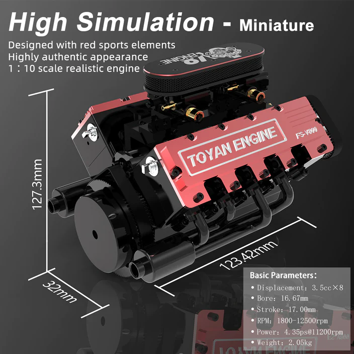 Moteur V8 Nitro TOYAN FS-V800 28cc - Construisez votre propre kit de modèle de moteur V8 fonctionnel