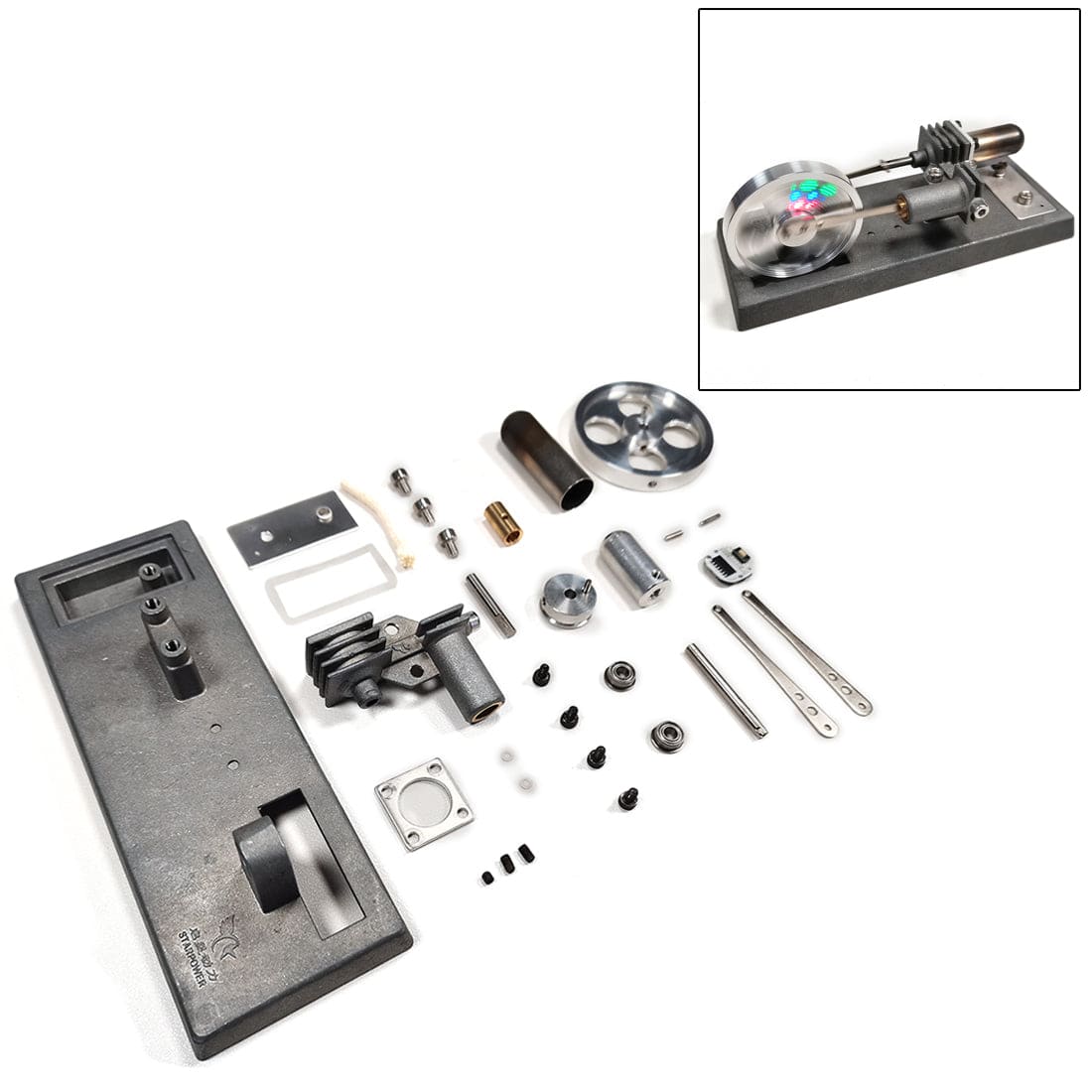 Kit de moteur Stirling à volant lumineux de type γ à assembler soi-même, jouet expérimental