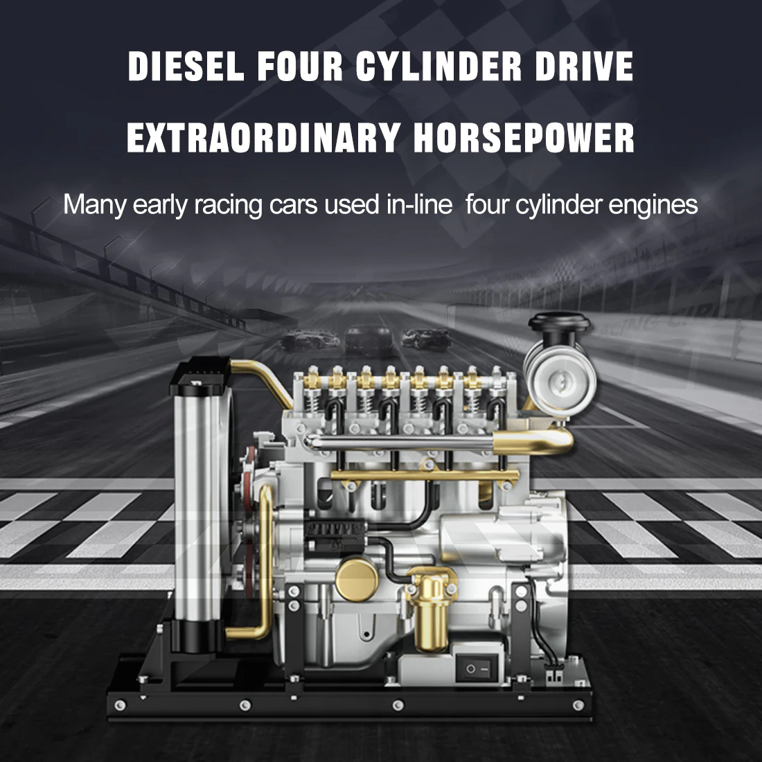 TECHING 1:10 Full Metal Mini L4 Diesel Engine Model Kit - DIY 4 Cylinder OHV Engine